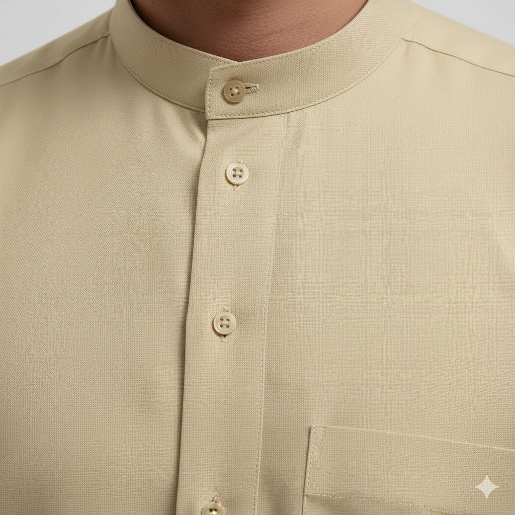 Traditional Dishdasha – Mens Saudi Style Thobe Classic - Full Length Long Sleeve Islamic Thobe - Beige