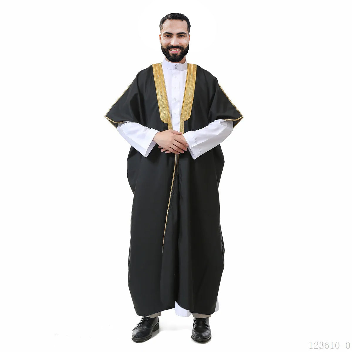 Traditional Arabic men's bisht cloak in black