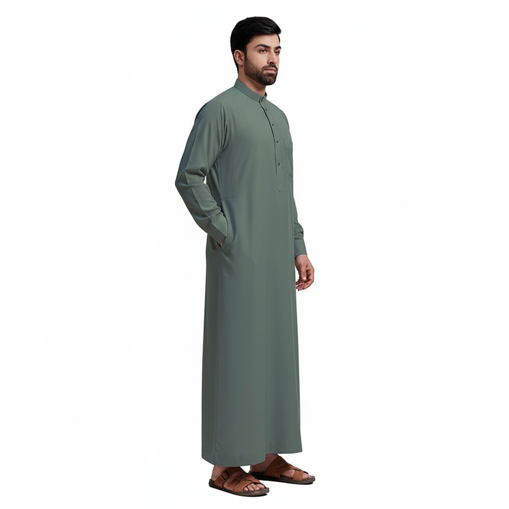 Traditional Dishdasha – Mens Saudi Style Thobe Classic - Full Length Long Sleeve Islamic Thobe - Green