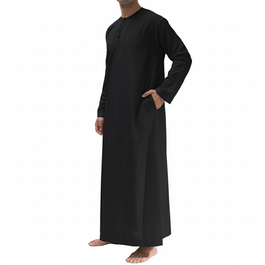 Omani/Emerati Dishdasha – Mens Omani/Emirati Style Thobe Classic - Full Length Long Sleeve Islamic Jubbah's - Black