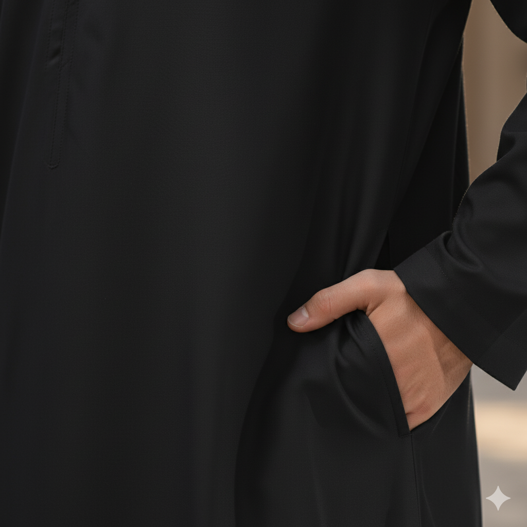 Omani/Emerati Dishdasha – Mens Omani/Emirati Style Thobe Classic - Full Length Long Sleeve Islamic Jubbah's - Black