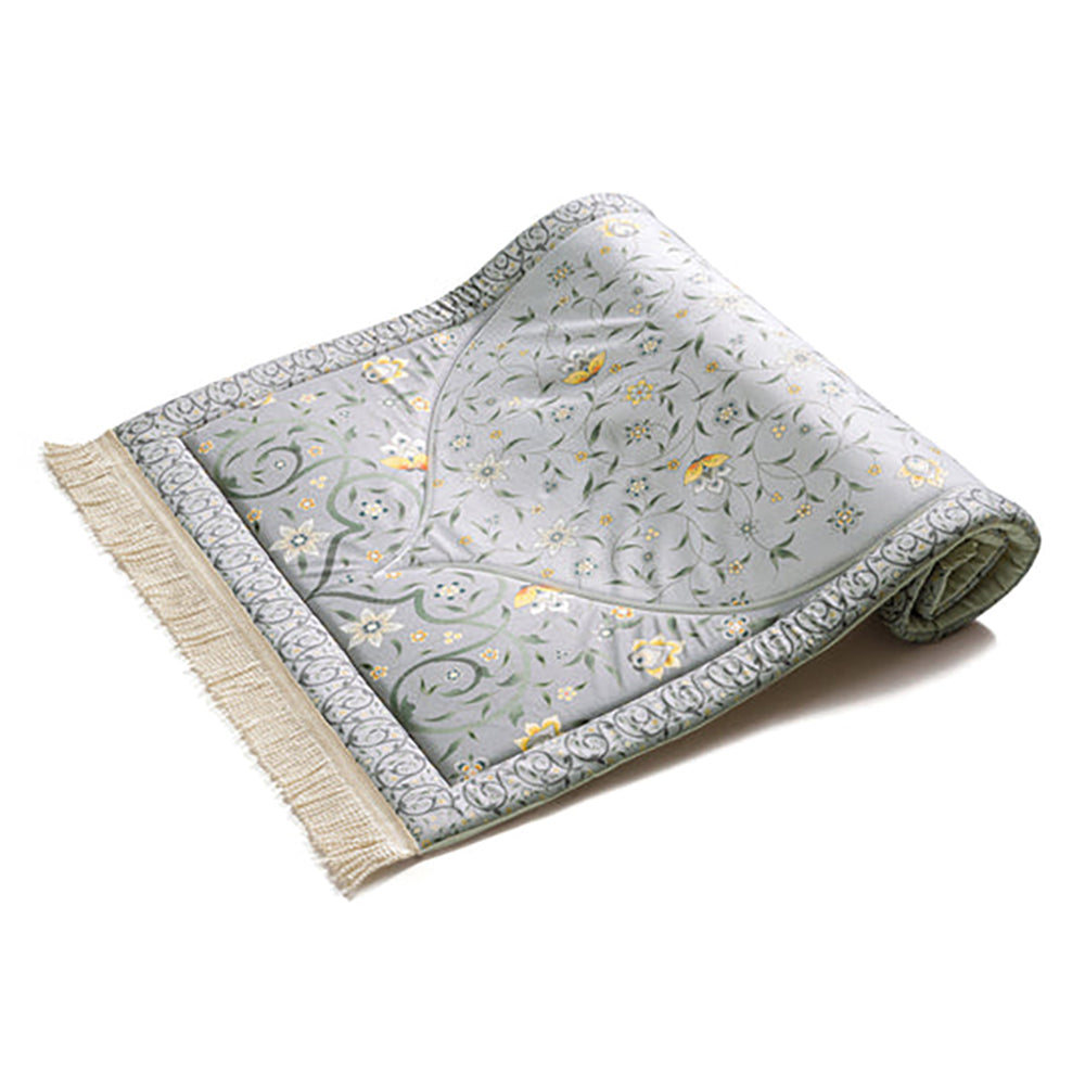 Urban Rugs cushioned prayer rug featuring intricate yellow lotus engraved designs