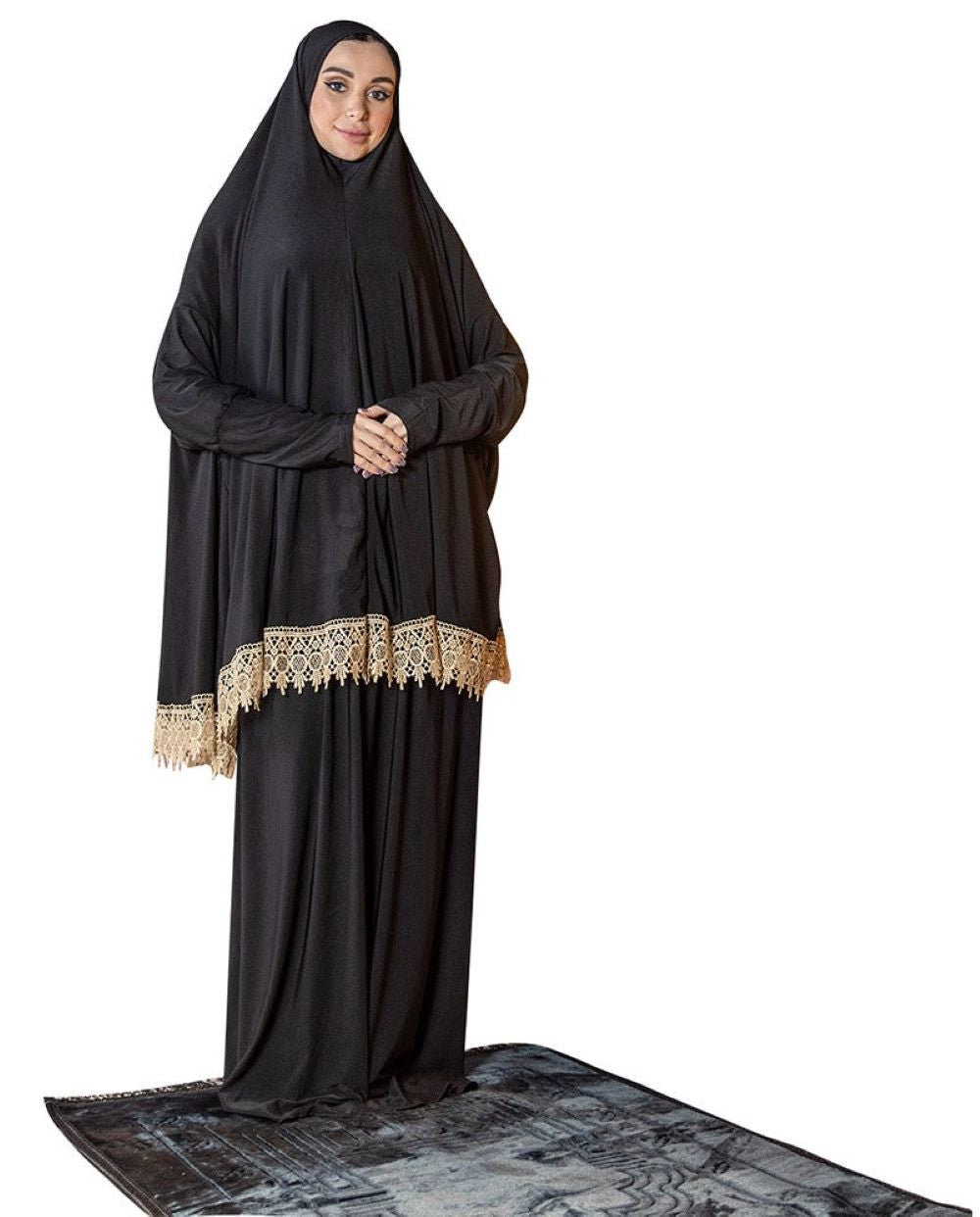 Women's Prayer Dress 2 Pieces Solid Color Plus Long Sleeve | One-Size | Hijab Abaya Suit