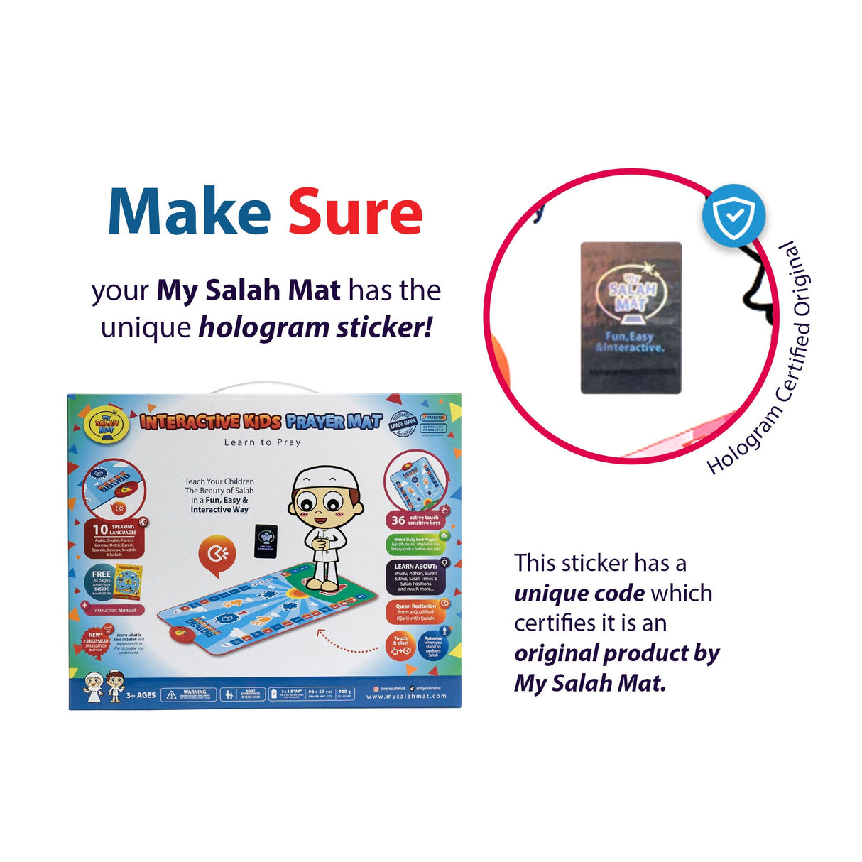 My Salah Mat for Kids - Smart interactive Prayer Mat for learning Salah, Surah, Wudu and Duas - Islamic prayer mat with 10 languages, Salah Translation, 25 Touch Keys and padded mat for Kids 3+ (Blue) (Returned: Like New)