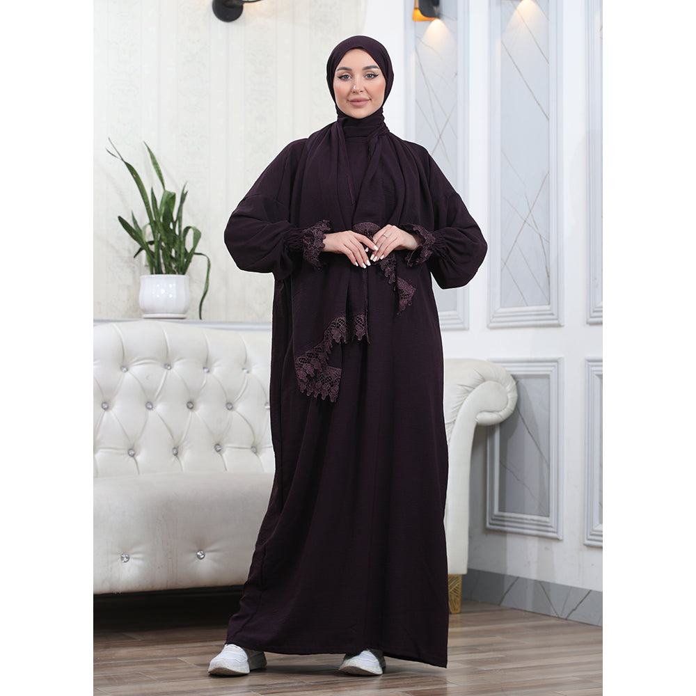 Modest prayer dress with front zipper and lace cuffs