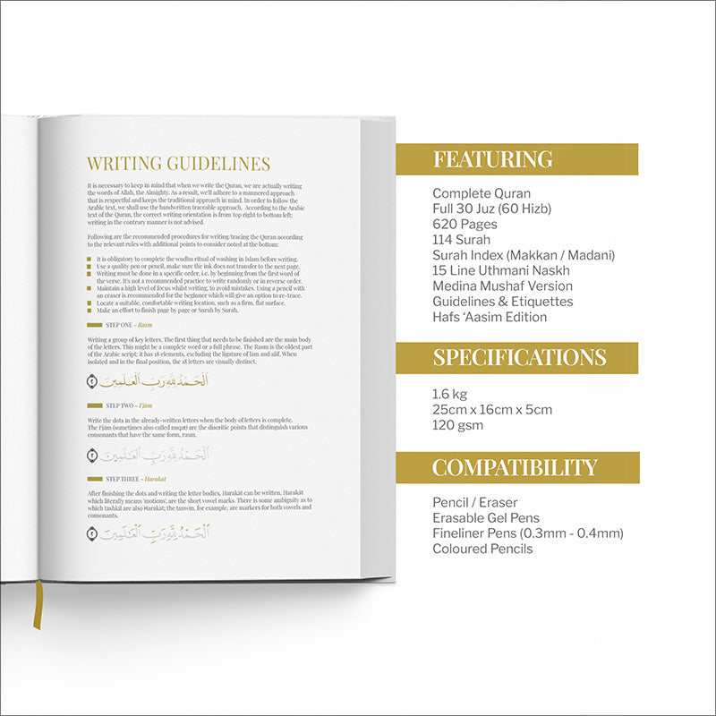Quran Trace - Handwritten Traceable Method (Uthmanis Hafs Edition, Color May Vary)