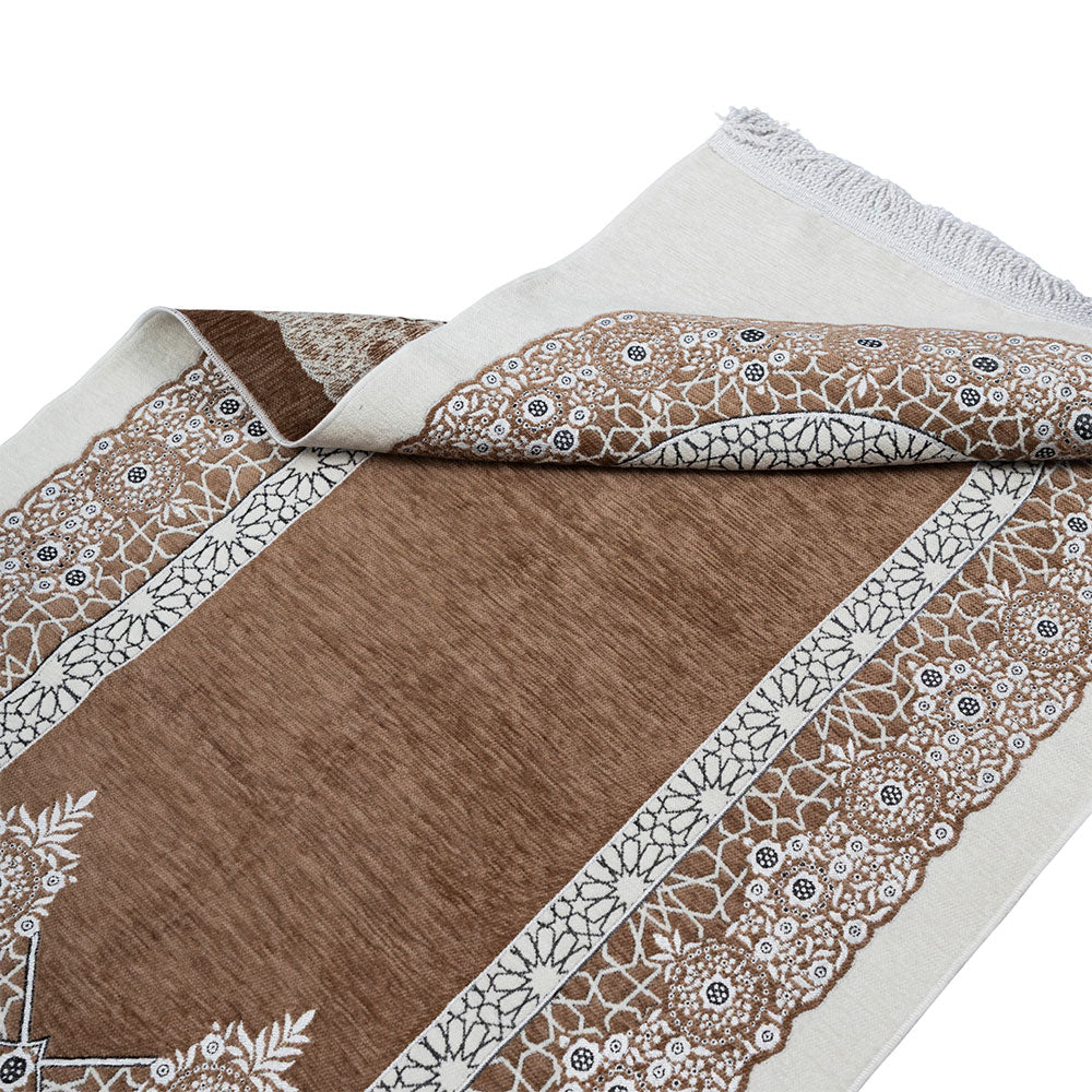 Premium Velvet Islamic Prayer Rug – Classic Mihrab Design | Soft, Elegant & Travel-Friendly