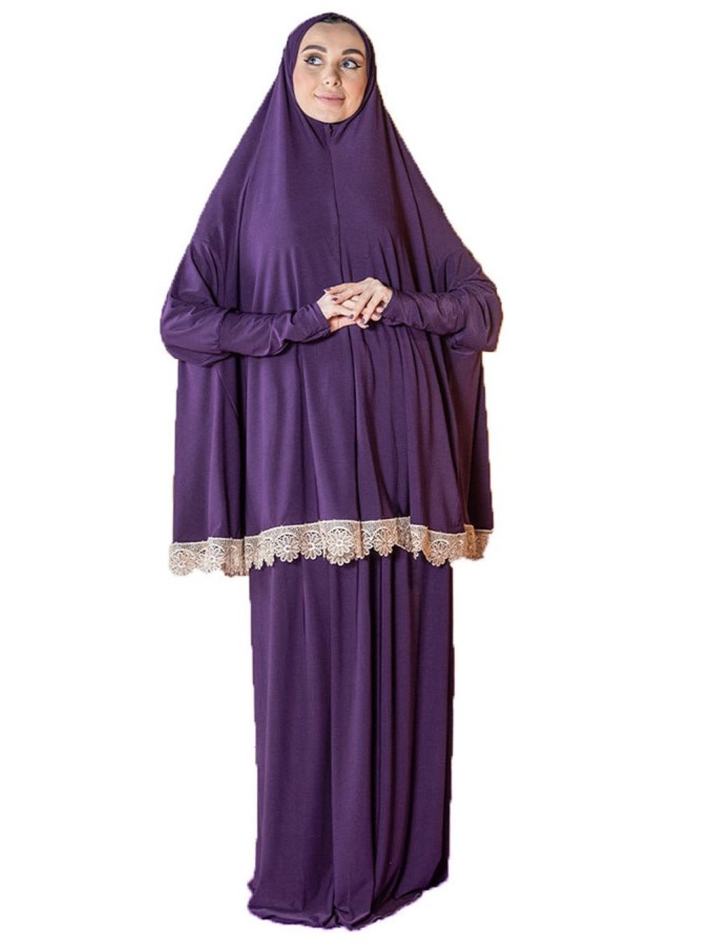 Women's Prayer Dress 2 Pieces Solid Color Plus Long Sleeve | One-Size | Hijab Abaya Suit