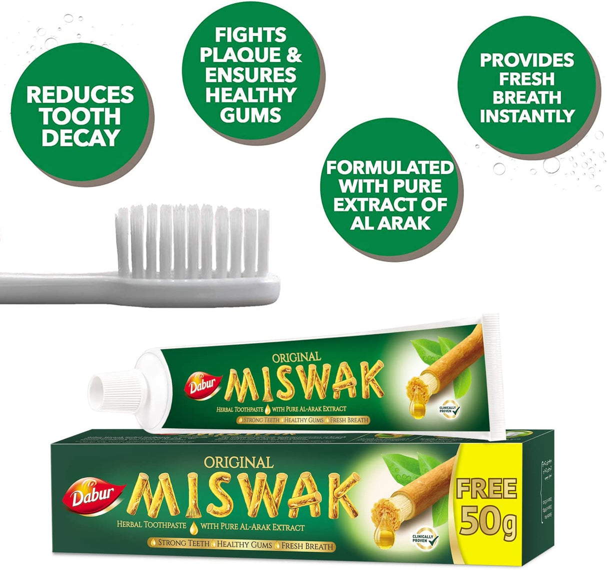 Dabur Miswak Herbal Toothpaste (Net Weight: 120g + 50g Free)