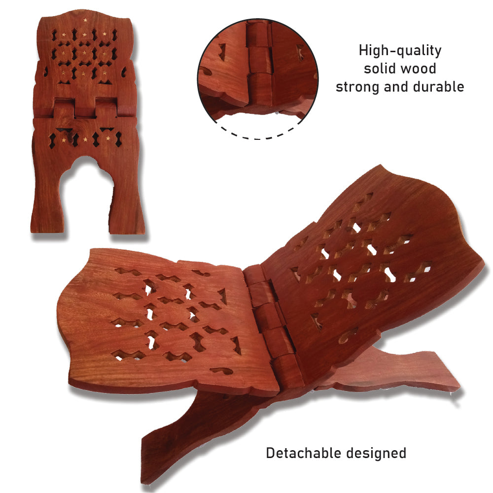 Beautiful Handmade Hardwood Quran Holder - Foldable Book Rest Traditional Living Room Home Decor Accents (18" x 9") - Large size