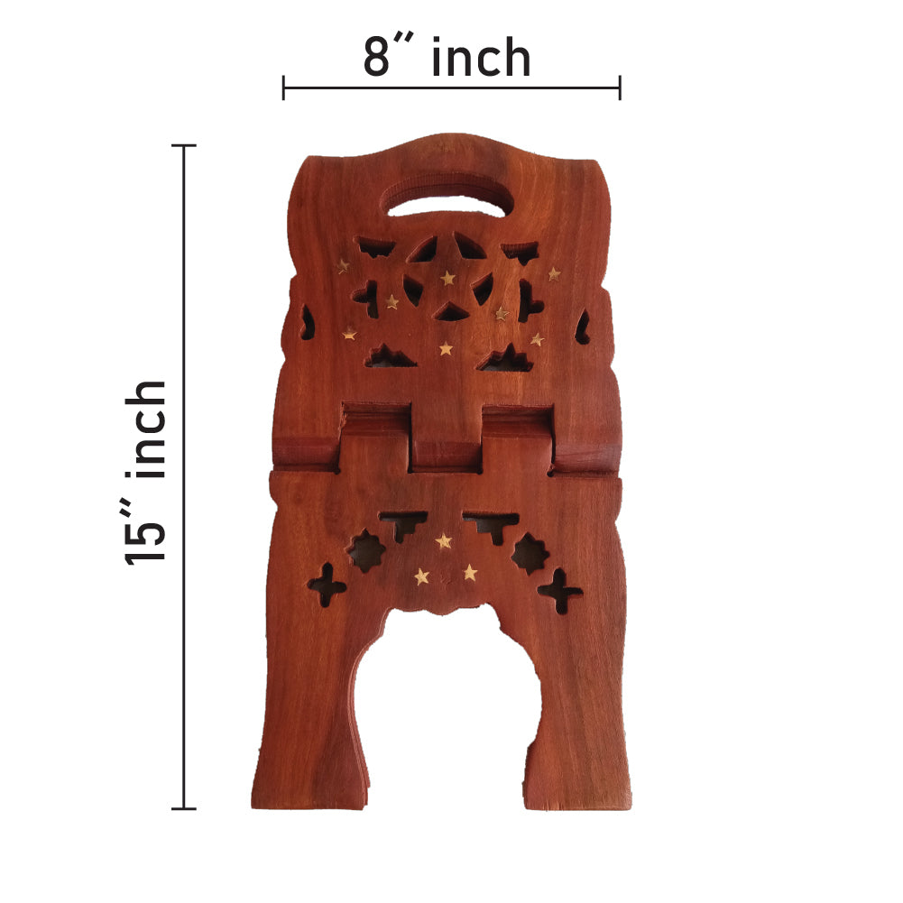 Beautiful Handmade Hardwood Quran Holder - Foldable Book Rest Traditional Living Room Home Decor Accents (15" x 8") - Medium size