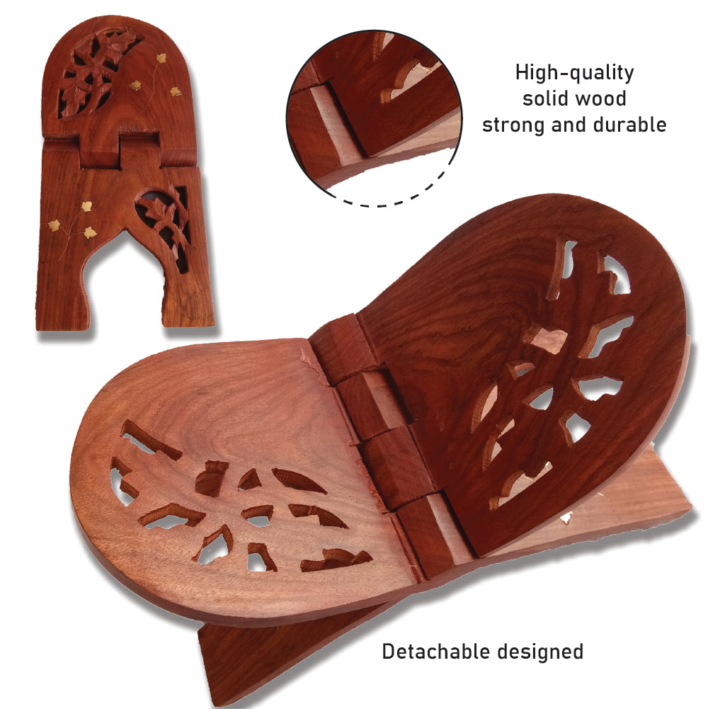 Beautiful Handmade Hardwood Quran Holder - Foldable Book Rest Traditional Living Room Home Decor Accents (13" x 7") - Small size