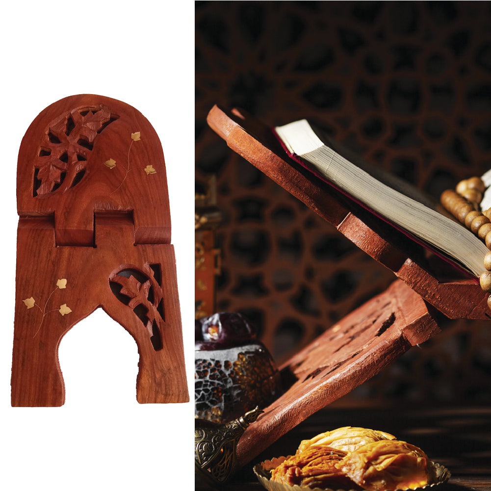 Beautiful Handmade Hardwood Quran Holder - Foldable Book Rest Traditional Living Room Home Decor Accents (13" x 7") - Small size
