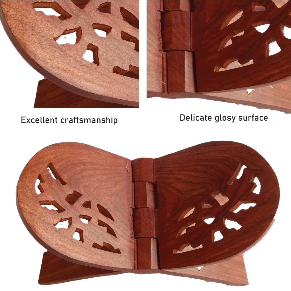 Beautiful Handmade Hardwood Quran Holder - Foldable Book Rest Traditional Living Room Home Decor Accents (13" x 7") - Small size