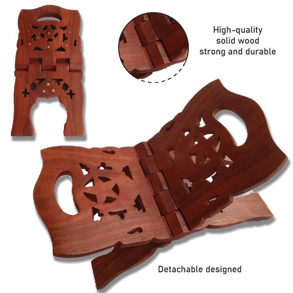 Beautiful Handmade Hardwood Quran Holder - Foldable Book Rest Traditional Living Room Home Decor Accents (15" x 8") - Medium size