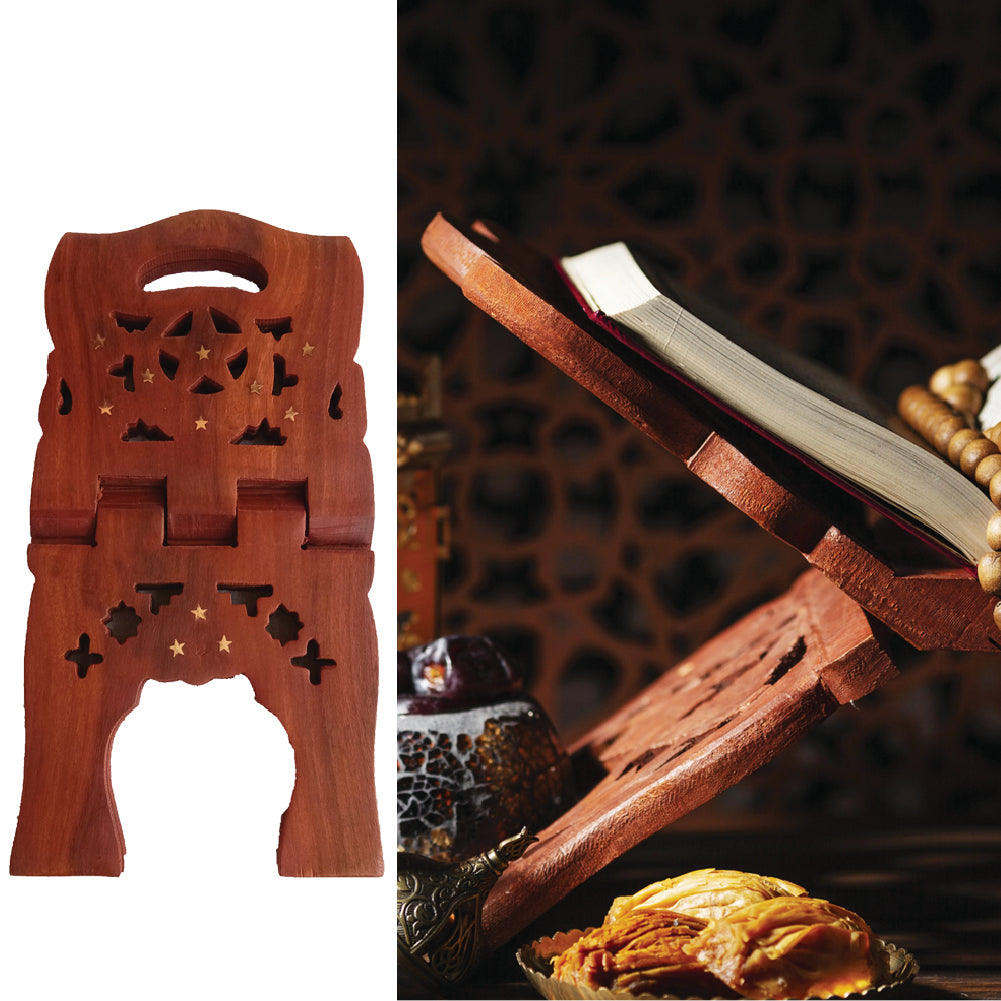 Beautiful Handmade Hardwood Quran Holder - Foldable Book Rest Traditional Living Room Home Decor Accents (15" x 8") - Medium size