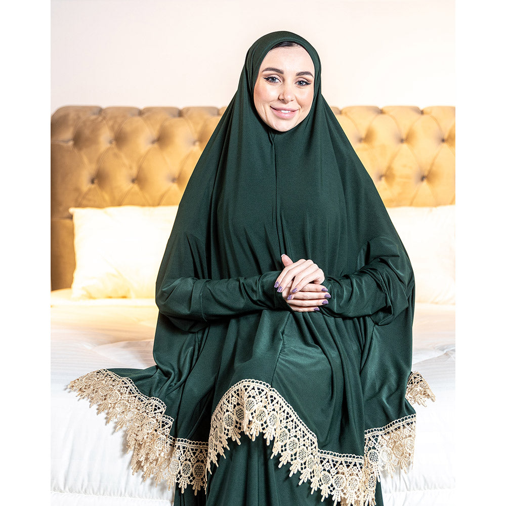Women's Prayer Dress 2 Pieces Solid Color Plus Long Sleeve | One-Size | Hijab Abaya Suit