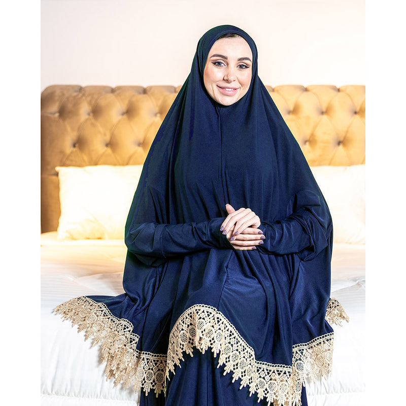 Women's Prayer Dress 2 Pieces Lycra Solid Color Plus Long Sleeve | One-Size | Hijab Abaya Suit