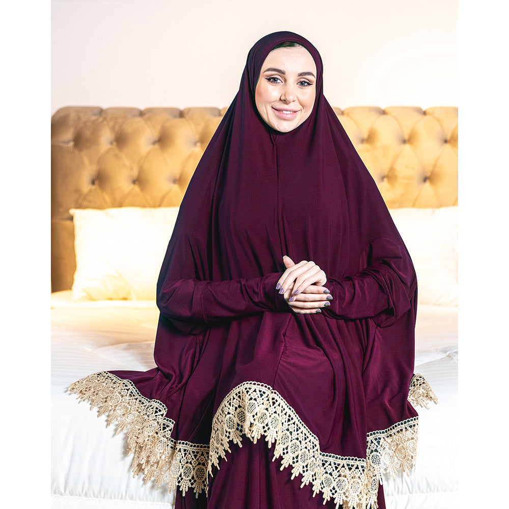 Women's Prayer Dress 2 Pieces Solid Color Plus Long Sleeve | One-Size | Hijab Abaya Suit