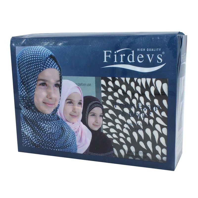 Firdevs Girl's Practical Hijab Scarf  Bonnet - Raindrop Black  White