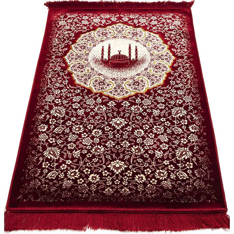Plush Velvet Islamic Prayer Rug - Floral Mosque - 3 Different Colors