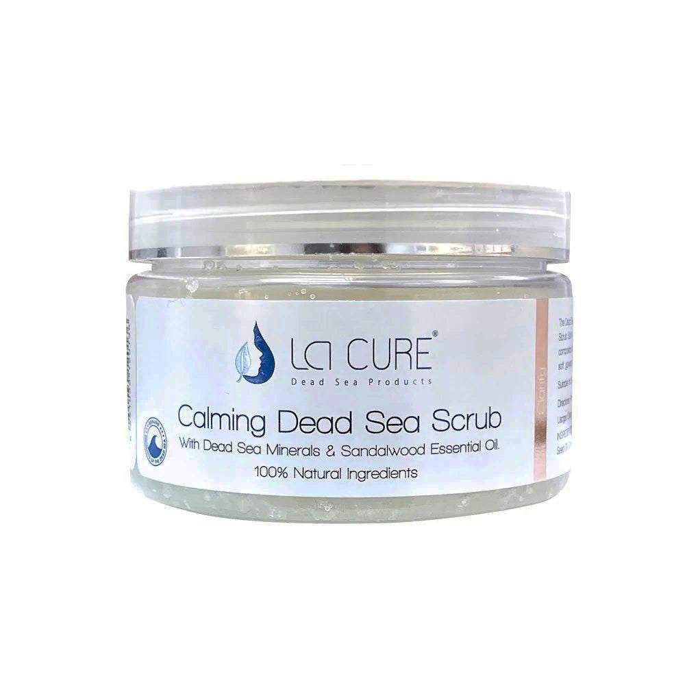 La Cure Dead Sea Calming Scrub Salts with Sandalwood Essential Oil, Natural Cream Exfoliant, Stretch Mark & Wrinkle Reducer , Body Scrub for Women & Men (0.88 lb)