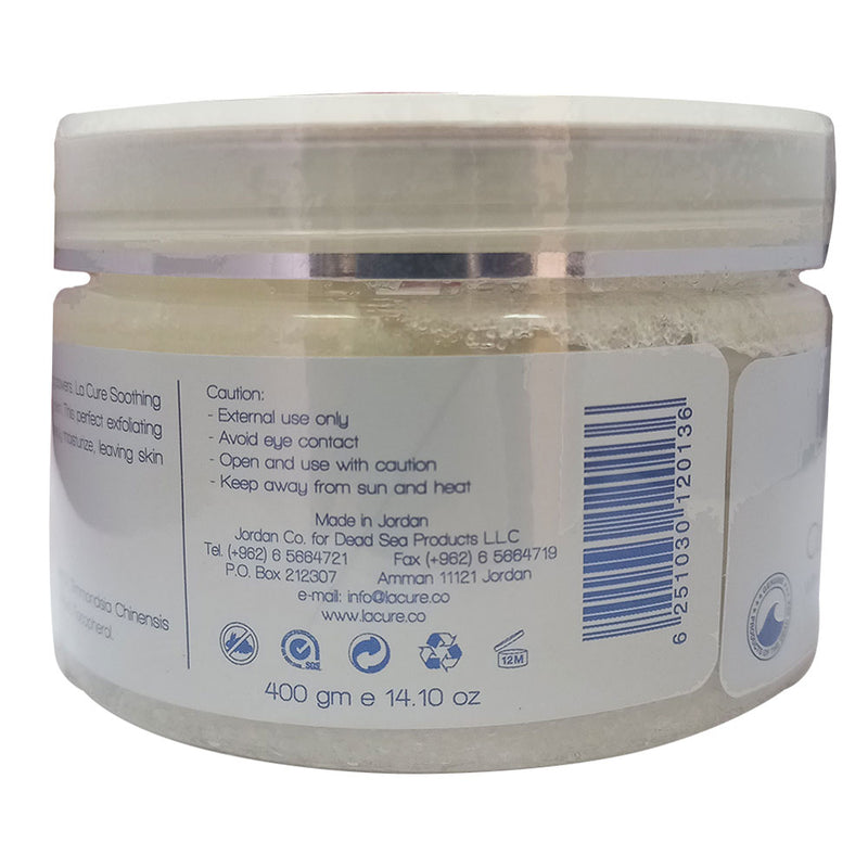 La Cure Dead Sea Calming Scrub Salts with Sandalwood Essential Oil, Natural Cream Exfoliant, Stretch Mark & Wrinkle Reducer , Body Scrub for Women & Men (0.88 lb)