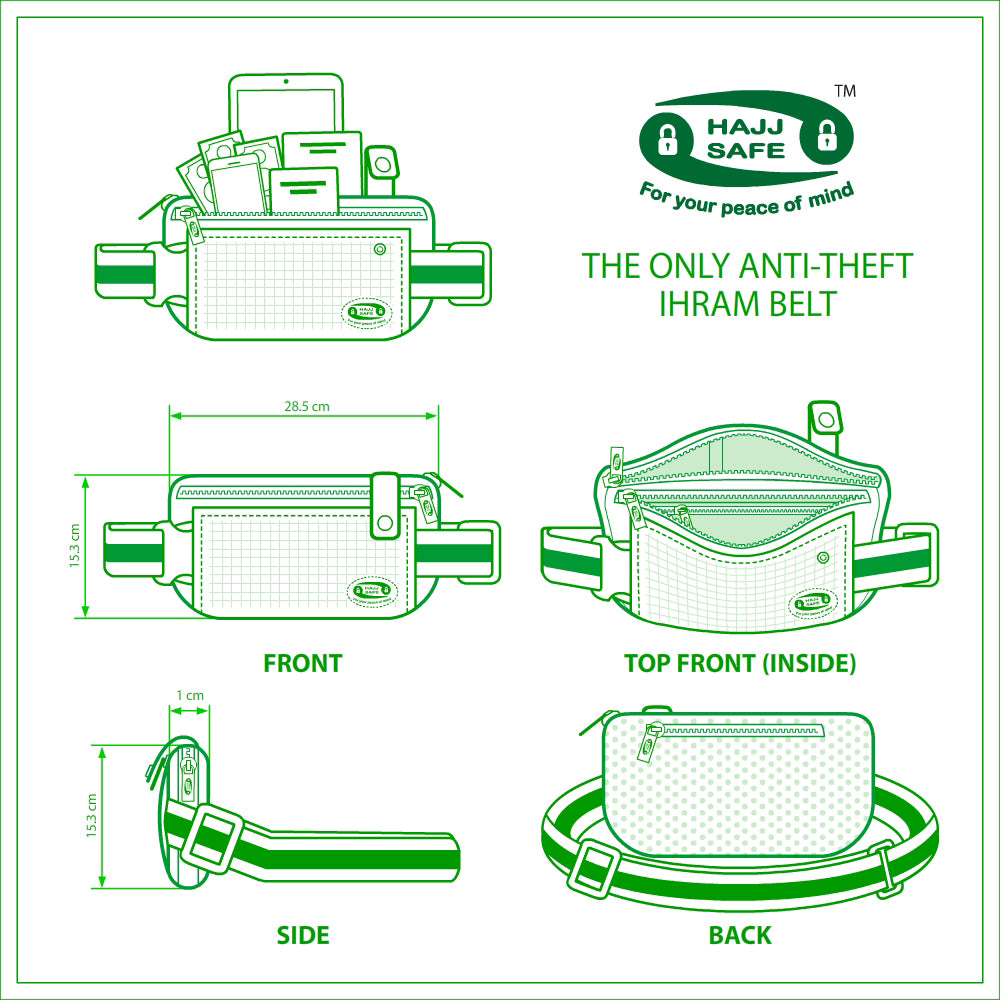 Hajj & Umrah Anti-Theft Waist Bag and Ihram Belt (Medium)