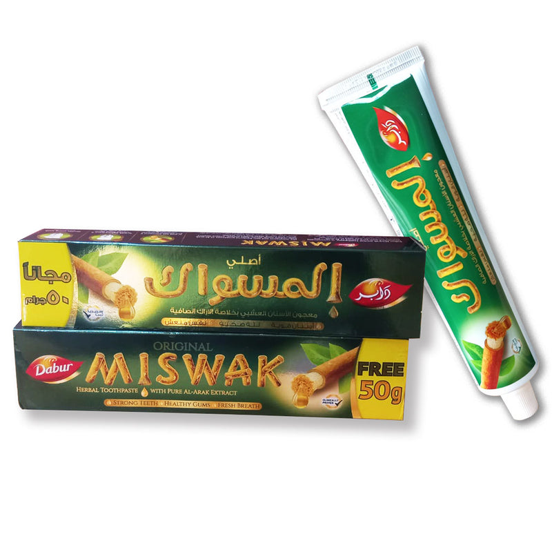 (Pack of 3) Dabur Miswak Sewak Meswak Siwak Natural Herbal Halal Islamic Toothpaste (Net Weight: 120g + 50g Free)