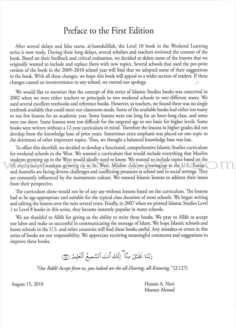 Weekend Learning Islamic Studies: Level 10