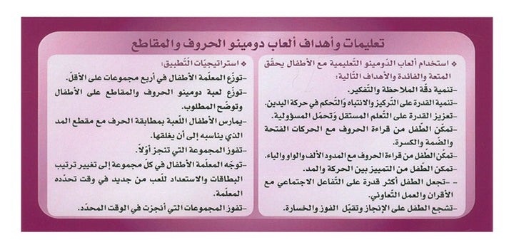 Sanabel Domino Flash Cards: Letters, Segments and Words, 2 sets دومينو (مقاطع الحروف والكلمات)