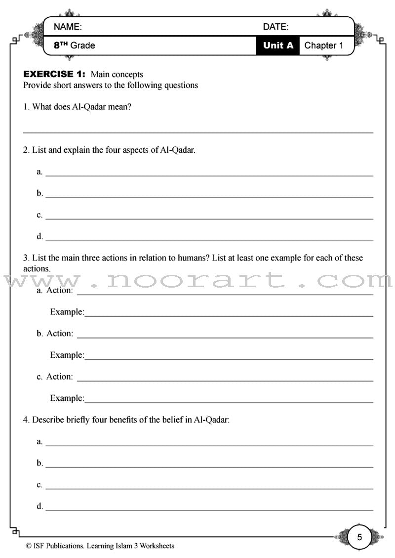 Learning Islam Worksheets: Level 3 (8th Grade)
