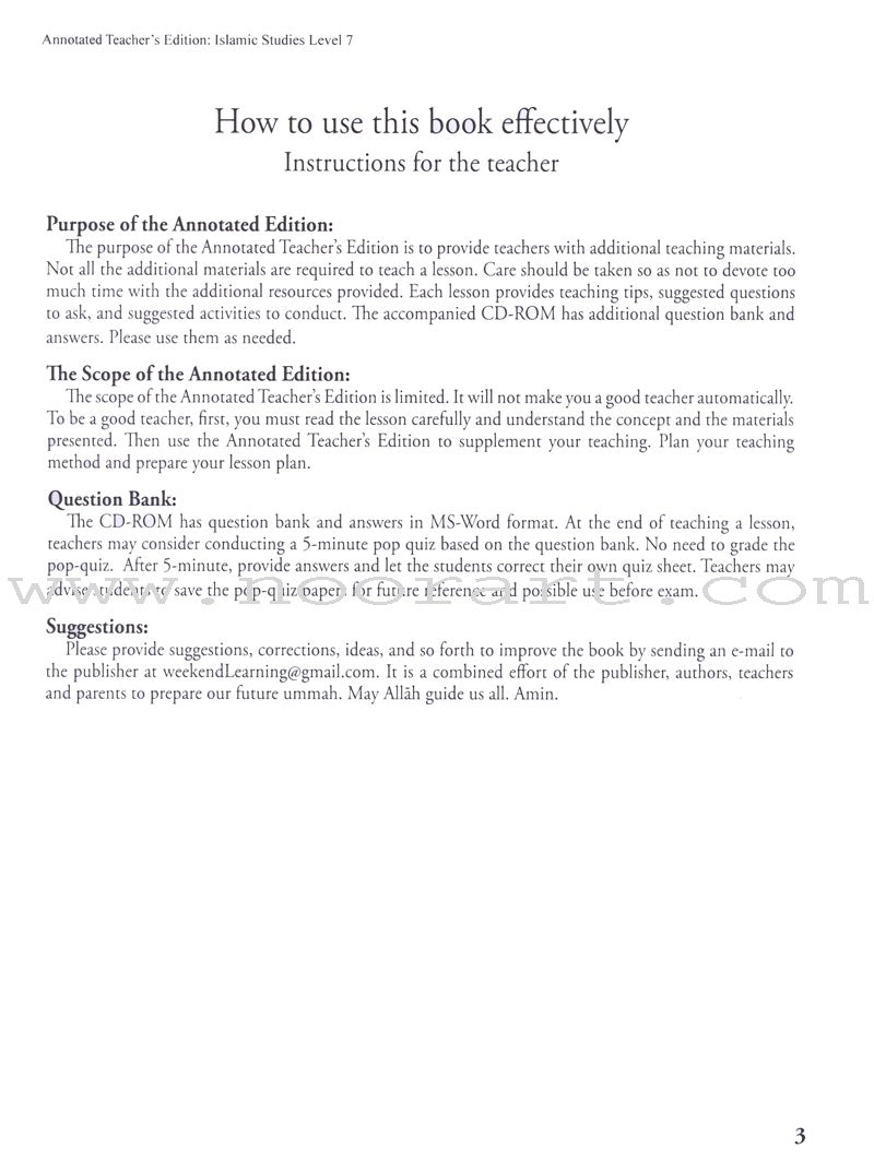 Weekend Learning Islamic Studies: Teacher Guide Level 7 (With USB)