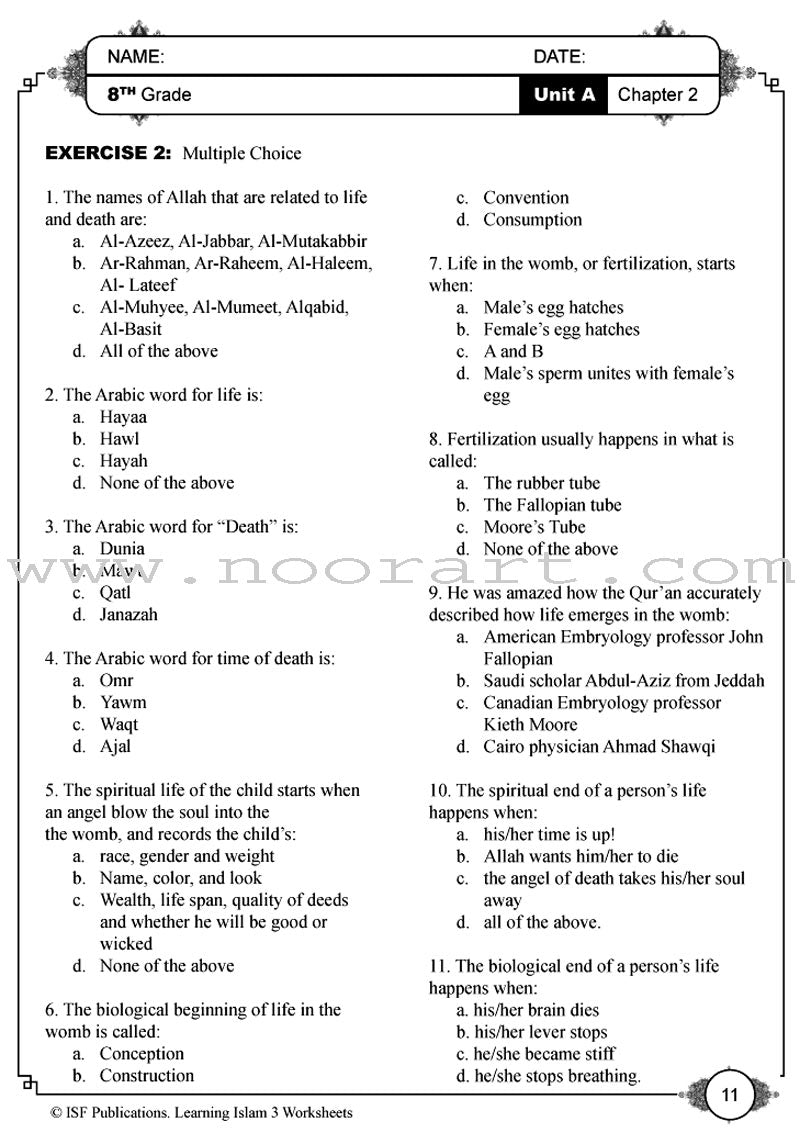Learning Islam Worksheets: Level 3 (8th Grade)