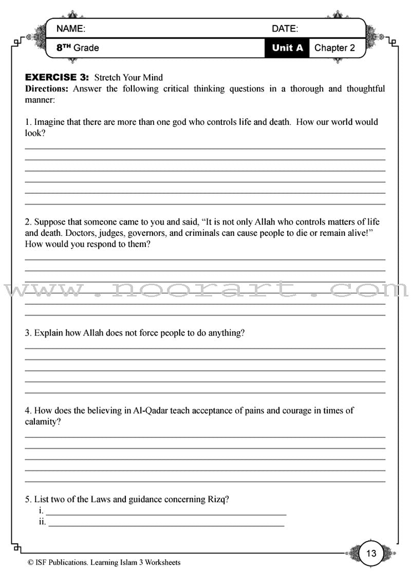 Learning Islam Worksheets: Level 3 (8th Grade)