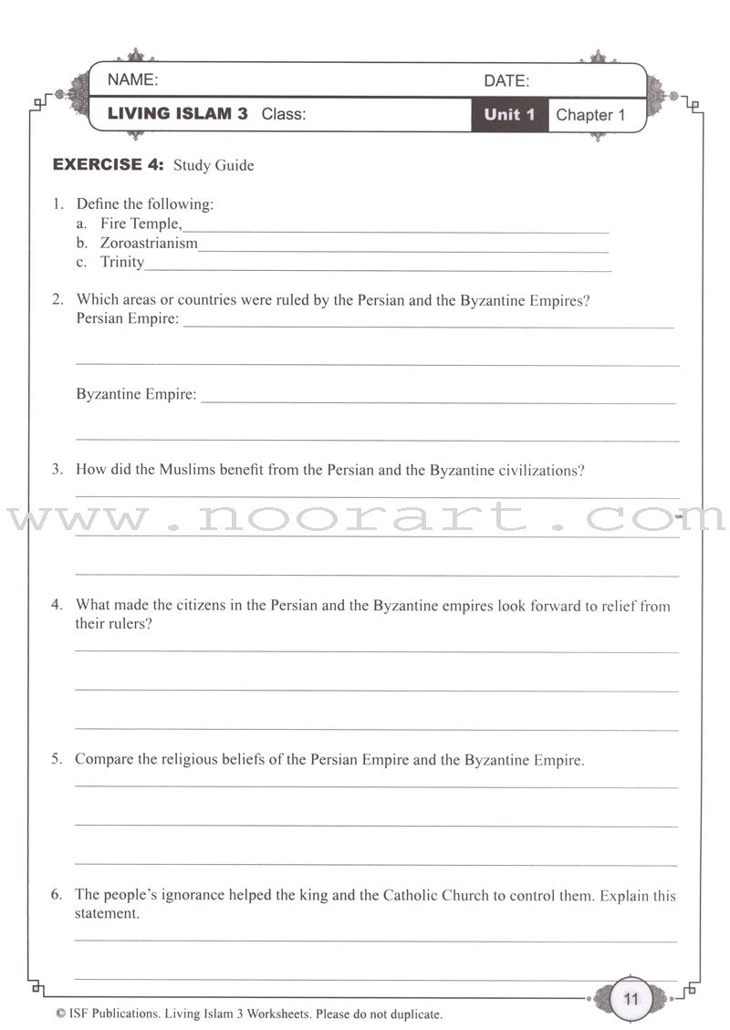 Living Islam Worksheets - Prophet of Mercy, Part 3 (10th Grade)