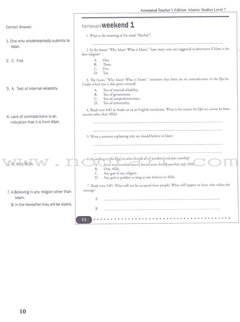 Weekend Learning Islamic Studies: Teacher Guide Level 7 (With USB)