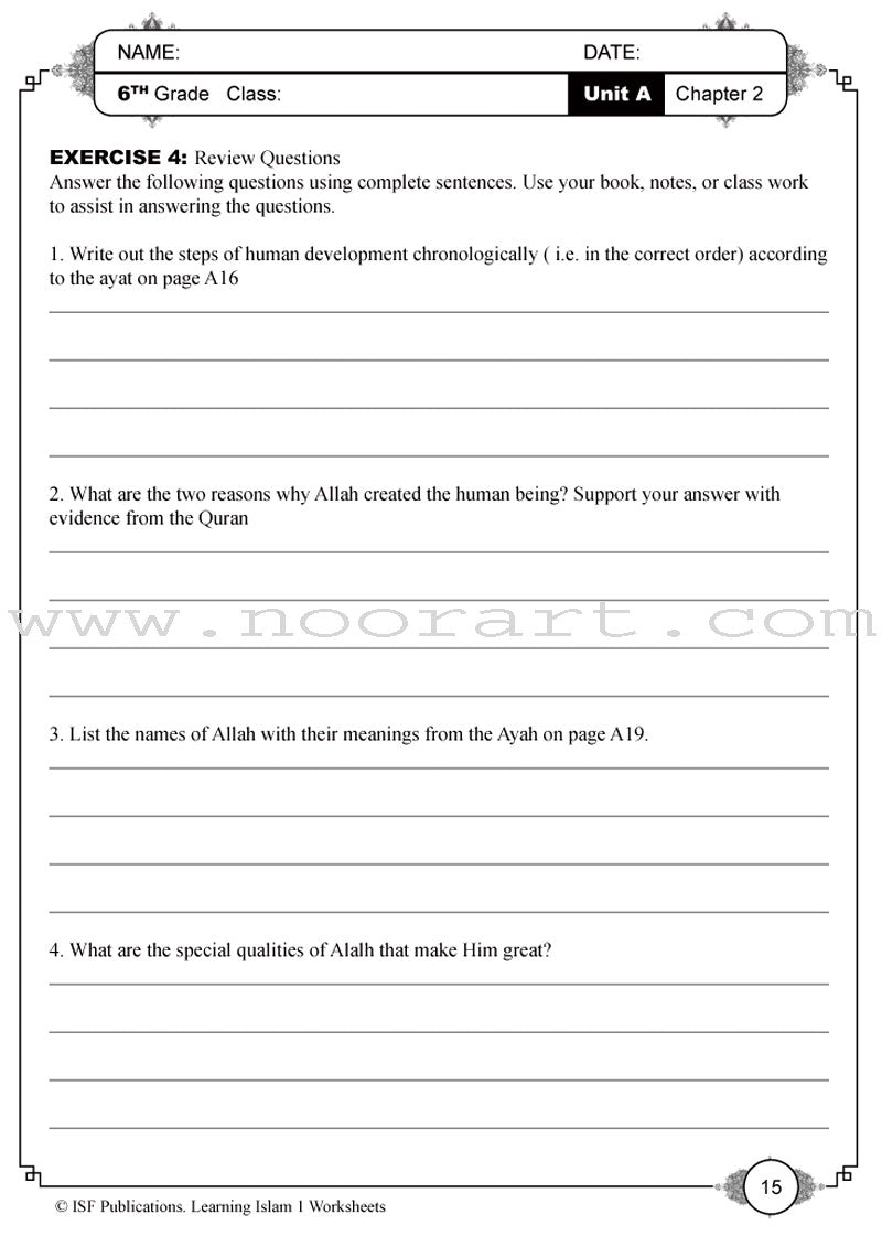 Learning Islam Worksheets: Level 1 (6th Grade)