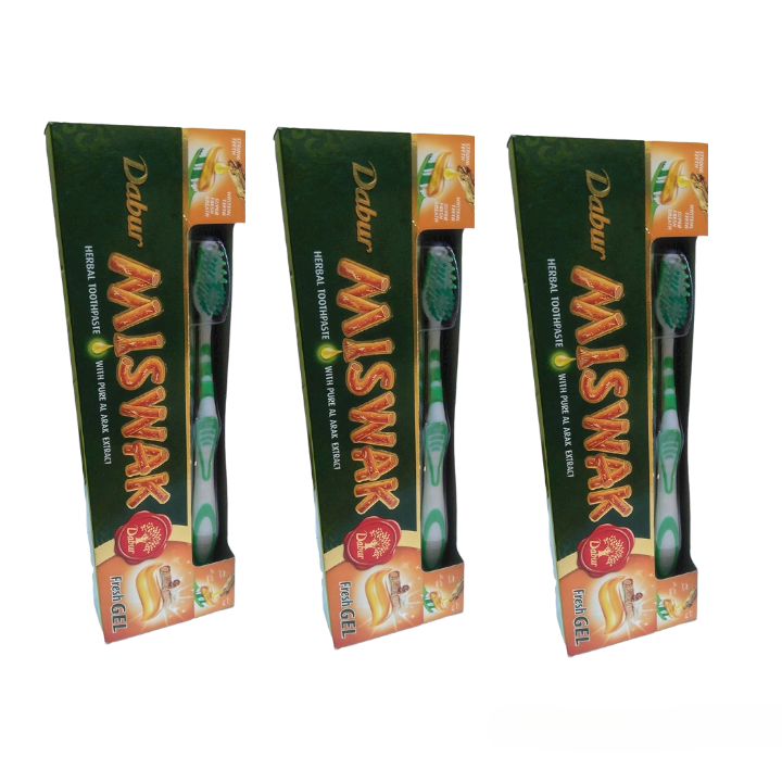Dabur Miswak Herbal Toothpaste with Pure Arak Extract (free toothbrush included) Net Weight: 150g