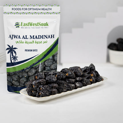 Ajwa Al Madina Dates - Premium Quality (Latest Crop!) - 1.1lb (500g) - Fiber-Rich Snack Dry Fruit