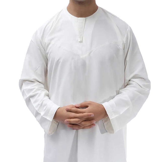 Classic Men’s Omani Dishdasha white thobe with long sleeves

