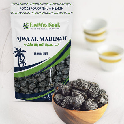 Ajwa Al Madina Dates - Premium Quality (Latest Crop!) - 1.1lb (500g) - Fiber-Rich Snack Dry Fruit