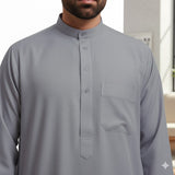 Traditional Dishdasha – Mens Saudi Style Thobe Classic - Full Length Long Sleeve Islamic Thobe - Silver