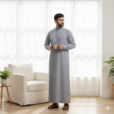 Traditional Dishdasha – Mens Saudi Style Thobe Classic - Full Length Long Sleeve Islamic Thobe - Silver