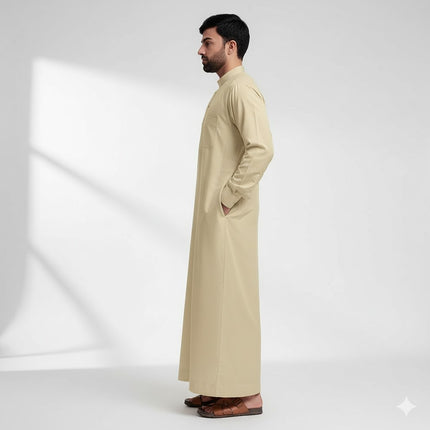 Traditional Dishdasha – Mens Saudi Style Thobe Classic - Full Length Long Sleeve Islamic Thobe - Beige