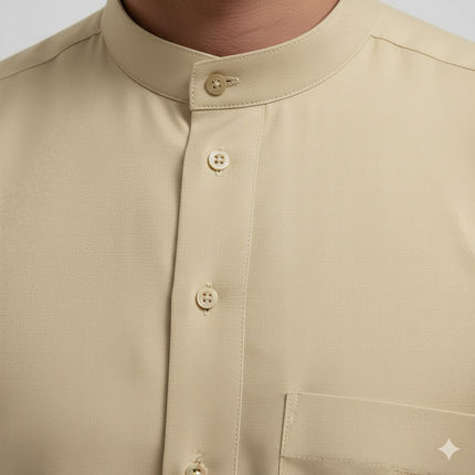 Traditional Dishdasha – Mens Saudi Style Thobe Classic - Full Length Long Sleeve Islamic Thobe - Beige