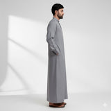 Traditional Dishdasha – Mens Saudi Style Thobe Classic - Full Length Long Sleeve Islamic Thobe - Silver