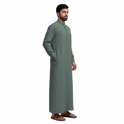 Traditional Dishdasha – Mens Saudi Style Thobe Classic - Full Length Long Sleeve Islamic Thobe - Green