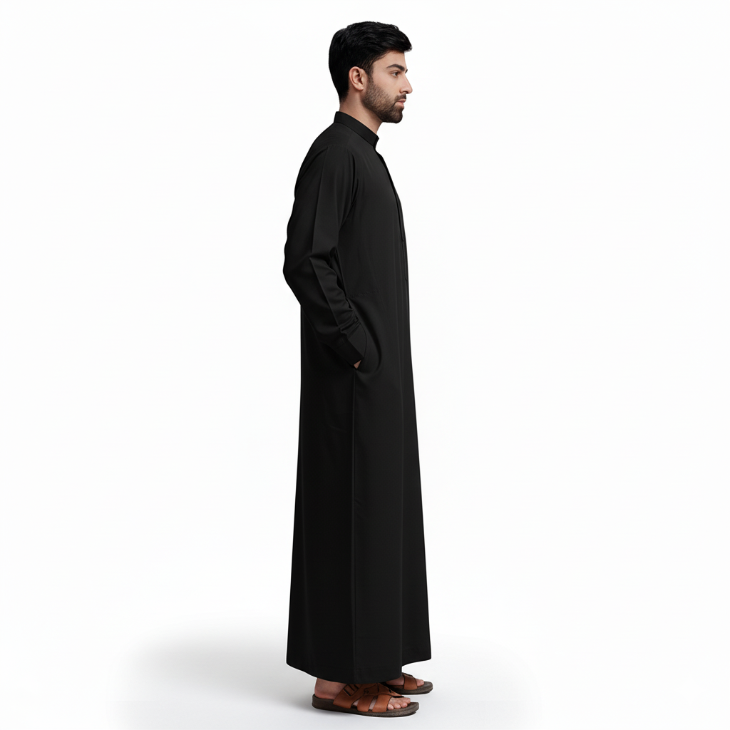 Traditional Dishdasha – Mens Saudi Style Thobe Classic - Full Length Long Sleeve Islamic Thobe - Black