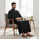 Traditional Dishdasha – Mens Saudi Style Thobe Classic - Full Length Long Sleeve Islamic Thobe - Black